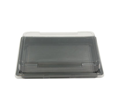 100 Stück Sushi-Tray, Sushi Schale, schwarz mit Deckel, Größe L, 180x125x45mm (412)