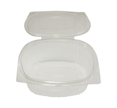 50 Stück rPET Klappboxen oval, 1000ml, 163x133x60mm, transparent