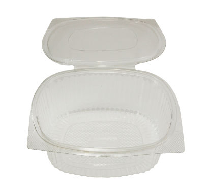 50 Stück rPET Klappboxen oval, 1500ml, 193x163x59mm, transparent