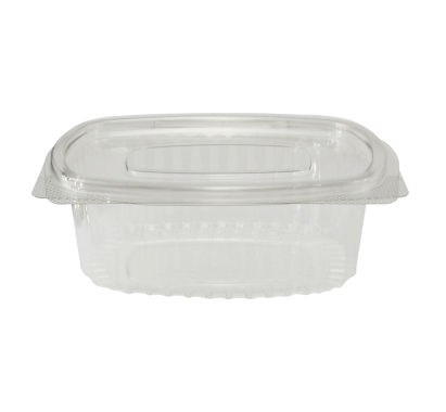 50 Stück rPET Klappboxen oval, 1500ml, 193x163x59mm, transparent