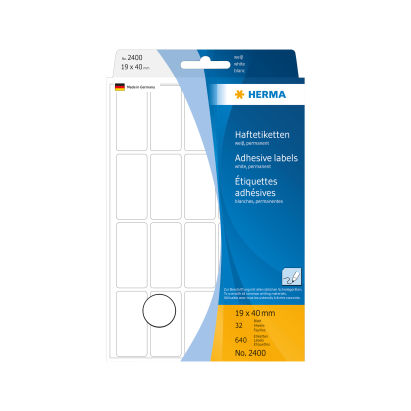 640 Stück HERMA Vielzweck-Etiketten, 19 x 40 mm, weiß (2400) 640 Stück HERMA Vielzweck-Etiketten, 19 x 40 mm, weiß (2400)