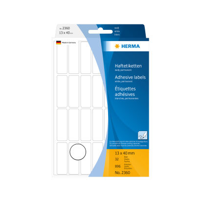 896 Stück HERMA Vielzweck-Etiketten, 13 x 40 mm, weiß (2360) 896 Stück HERMA Vielzweck-Etiketten, 13 x 40 mm, weiß (2360)