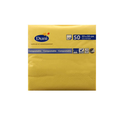 50 Stück DUNI Papier Servietten 33x33cm, 3-lagig, 1/4 Falz, gelb