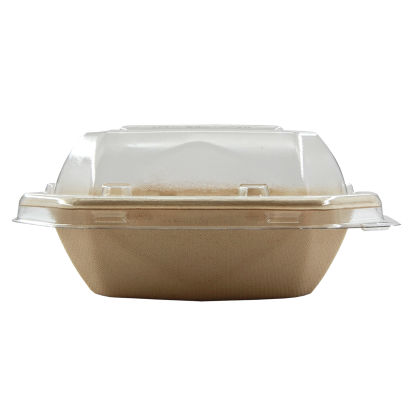 50 Stück DUNI Salatschale OCTA 400ml, Ø152mm, braun, aus Bagasse, mit Deckel