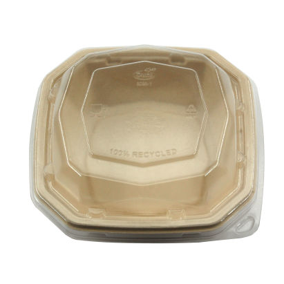 50 Stück DUNI Salatschale OCTA 650ml, Ø183mm, braun, aus Bagasse, mit Deckel