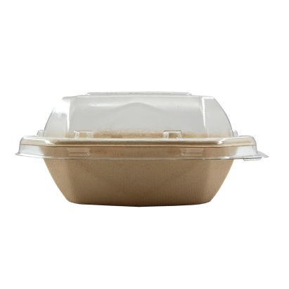 50 Stück DUNI Salatschale OCTA 650ml, Ø183mm, braun, aus Bagasse, mit Deckel