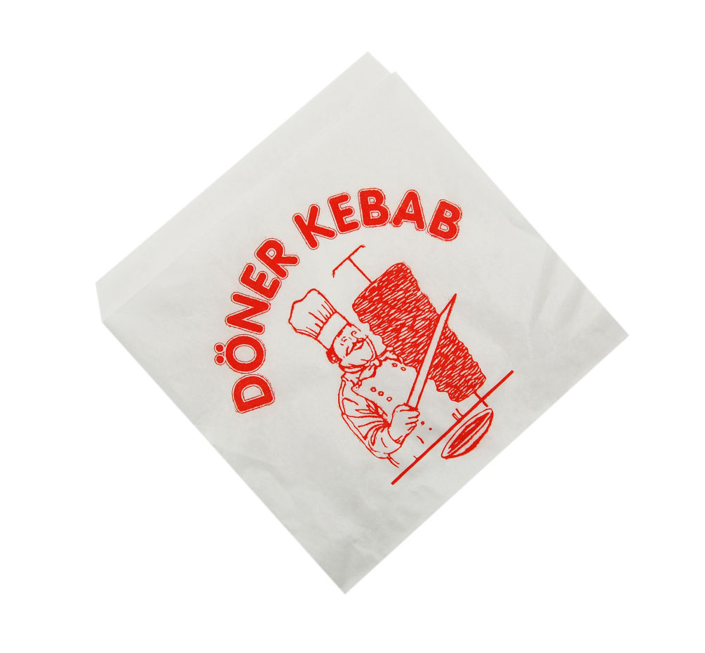 4000 Stück Dönertüten Kebab 16x16cm, mit Druck, weiß - Papier Weinand