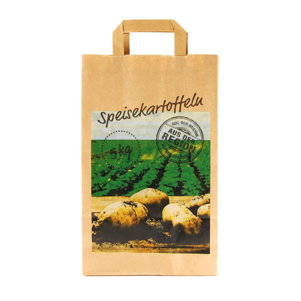 Bedruckte Papiertragetaschen braun 80g/m² 22+10x36cm
