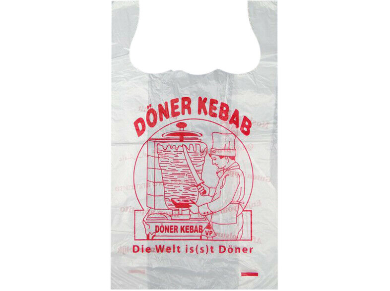 1000 Dönertaschen – Döner Kebab Beutel 16x16 Cm – Weißes Kraftpapier Mit Rotem Neutraldruck – Ideal Für Imbiss, Foodtruck & Snackverkauf
