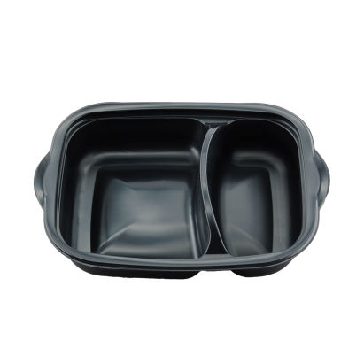 300 Stück Mehrweg- Menüschale PP, 2-geteilt, 253x185x57mm, 1000ml, schwarz