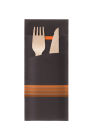 520 Stück Bestecktasche mit Serviette 200x85mm, schwarz mit orangenen Streifen