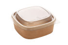 50 Stück Bio Kraft- Bowl Salatschale 900ml, 170x170x50mm, eckig, braun, mit rPET Deckel