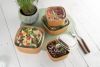 50 Stück Bio Kraft- Bowl Salatschale 1200ml, 170x170x65mm, eckig, braun, mit rPET Deckel