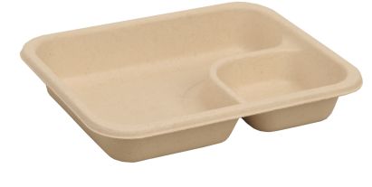 50 Stück Bagasse Nacho-Tray klein natur mit Dipp Fach, 152x115x40mm