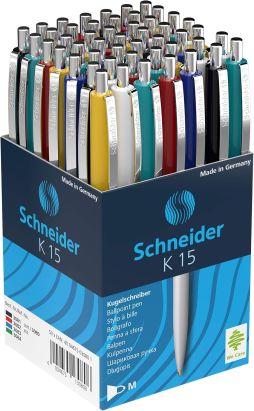 50 Stück Schneider Kugelschreiber K15 farbsortiert, Schreibfarbe blau 50 Stück Schneider Kugelschreiber K15 farbsortiert, Schreibfarbe blau