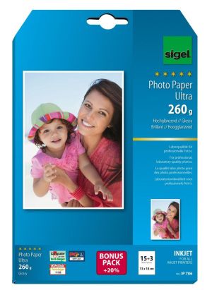 18 Blatt Sigel Ultra-Foto-Papier, IP706, 13x18cm, hochglänzend, 260 g/qm