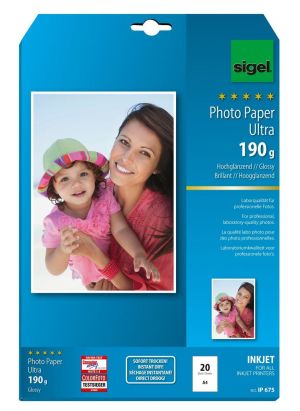 20 Blatt Sigel Ultra-Foto-Papier, IP675, DIN A4, hochglänzend, 190 g/qm