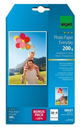 24 Blatt Sigel InkJet-Everyday-Foto-Papier, IP718, 10x15 cm, hochglänzend, weiß, 200 g/qm