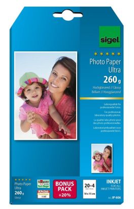 24 Blatt Sigel Ultra-Foto-Papier, IP606, 10x15cm, hochglänzend, 260 g/qm