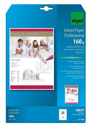 Sigel 25 Blatt Inkjet-Papier, IP186, DIN A4, 160 g/qm, hochweiß, matt