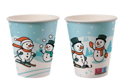 50 Stück Pappbecher to Go Trinkbecher Glühwein 200ml, Schneemann
