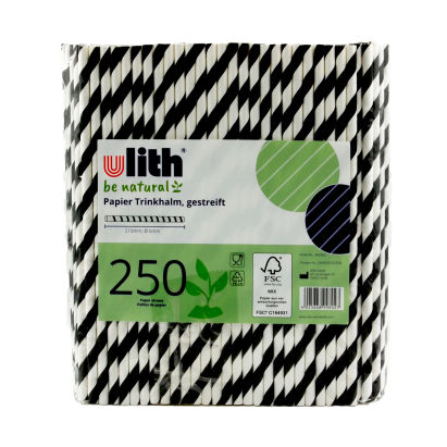4000 Stück Ulith Bio Papier- Trinkhalme Strohhalme 210mm Ø6mm, schwarz-weiß gestreift