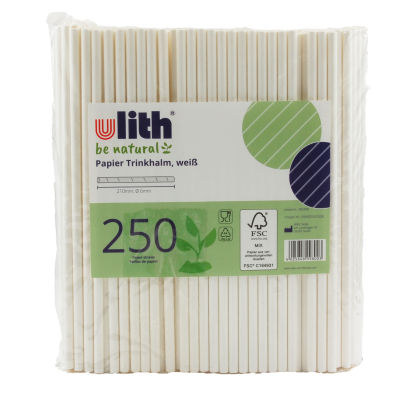 250 Stück Ulith Bio Papier- Trinkhalme Strohhalme 210mm Ø6mm, weiß